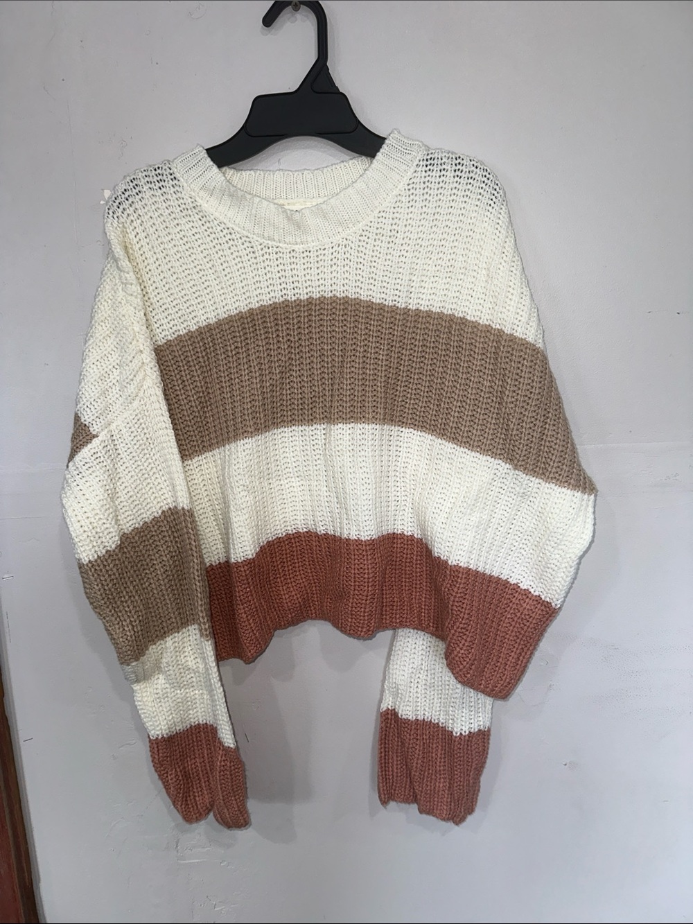 moon & madison Cream, Tan & Rust-Striped Crew Sweater